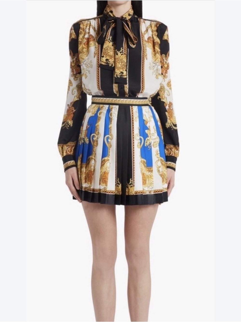 Versace Renaissance Baroque Print Pleated Silk Mini Skirt on sale!!